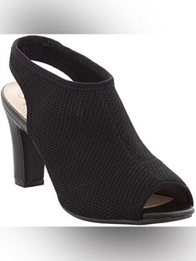 Life Stride Black Mesh Peep-Toe Slingback Block Heel
